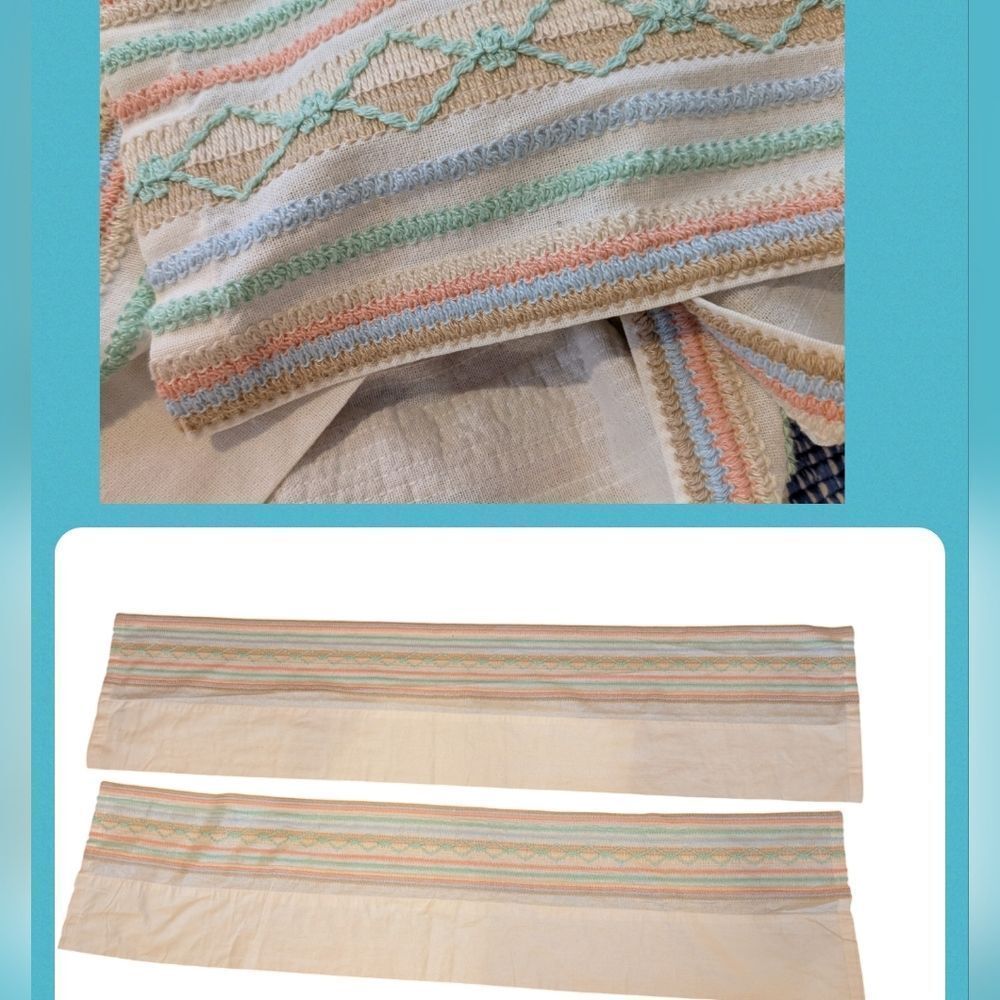 Vintage linen pastel striped embroidered valences